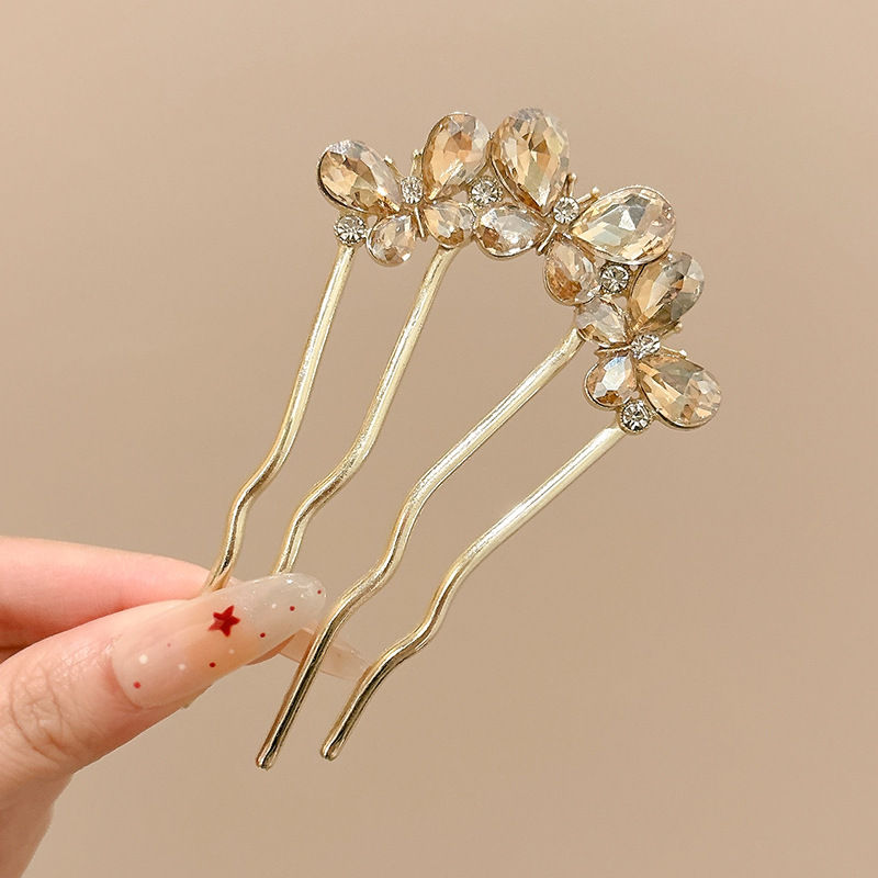 Horquilla en forma de U de cabello perezoso, cabeza de bola femenina, artefacto fijo, temperamento de sentido avanzado, peinado, horquilla para el cabello en la parte posterior de la cabeza, tocado