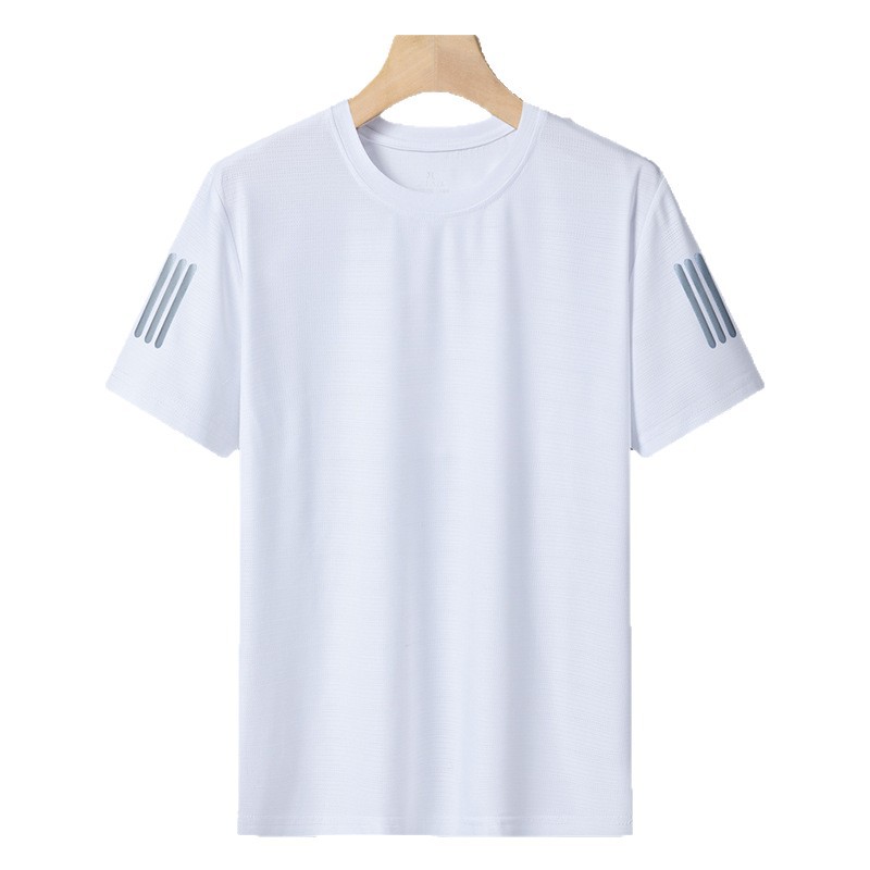 Camiseta de hielo transfronteriza para hombres de verano de tres barras de mangas cortas, secado rápido de mangas cortas transpirables, camisas deportivas sin quemar, moda