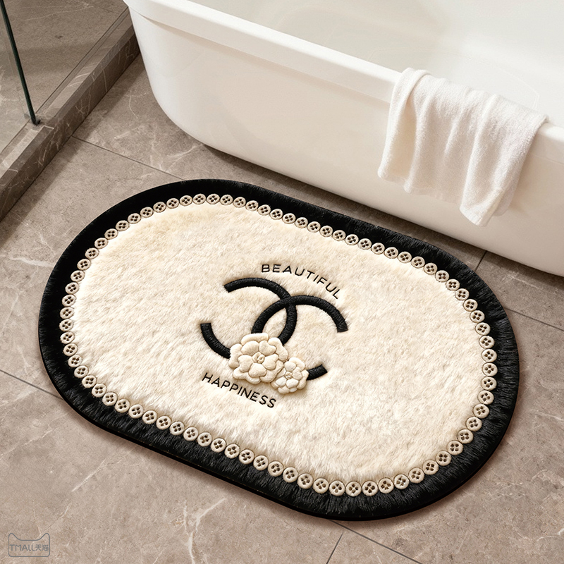 Chanel-Style Diatomaceous Earth Mat, Water-Absorbent, Non-Slip Foot Mat for Bathroom, Toilet Entrance, High-End Door Mat, Bathroom Floor Mat