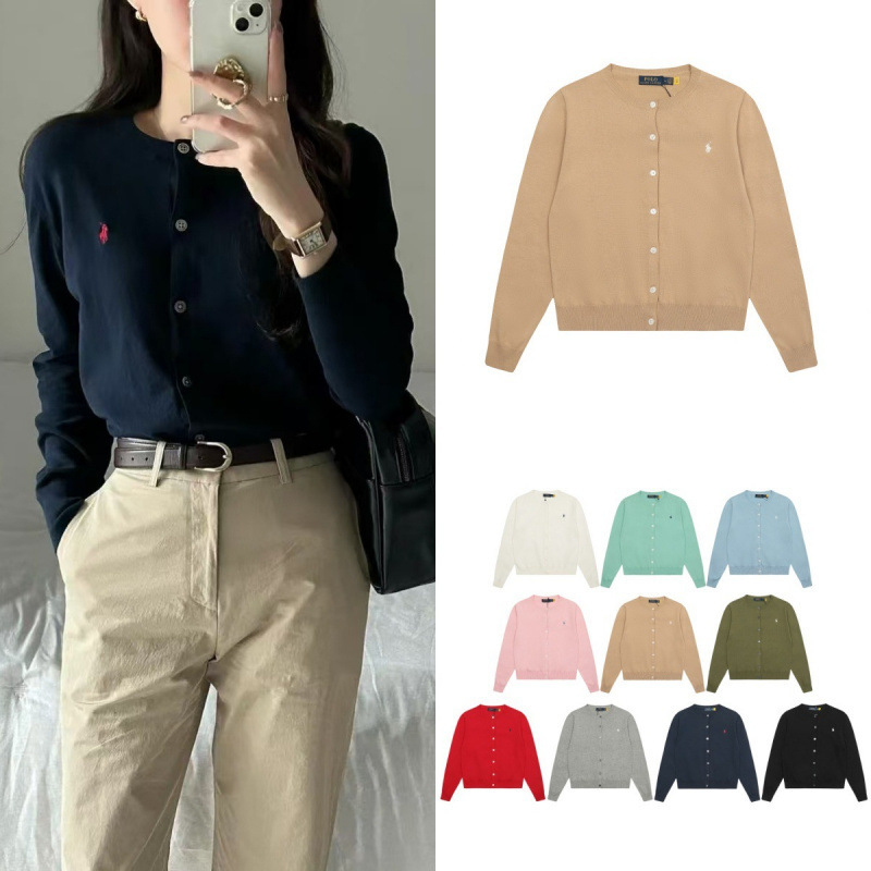 Cross-Border Trade with Qr Code Capability, Top-Notch Ralph Lauren Logo Knit Cardigan Sweater for Women, Pure Cotton Cross-Border Trade with Qr Code Capability, Top-Notch Ralph Lauren Logo Knit Cardigan Sweater for Women, Pure Cotton