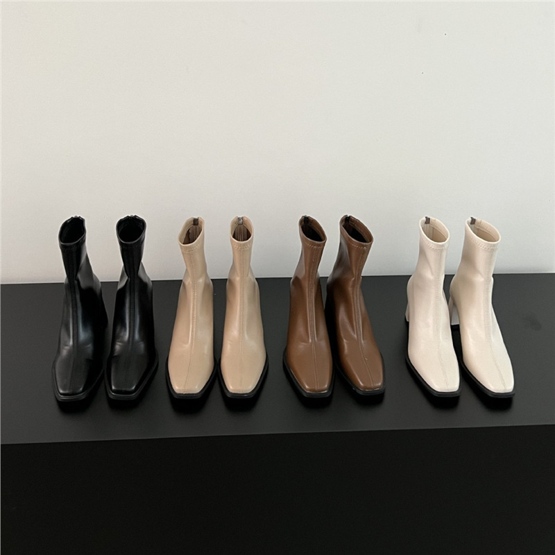 High-Heeled Slim Boots for Women, 2025 New Soft Leather Chunky Heel Chimney Boots, Trendy Chelsea Ankle Boots