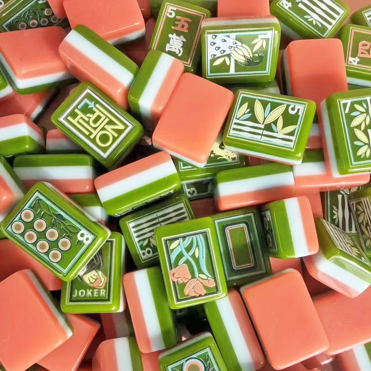 American hand-painted oil painting acrylic mahjong tiles, 3-layer orange, 160 tiles, home gift set with hand-cranked tiles