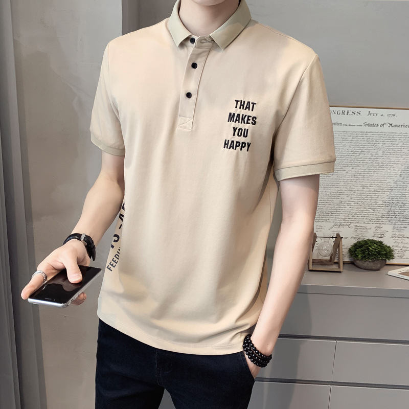 Camisa de Polo de manga corta para hombres verano nueva solapa delgada elástica de punto de moda casual letra impresa top