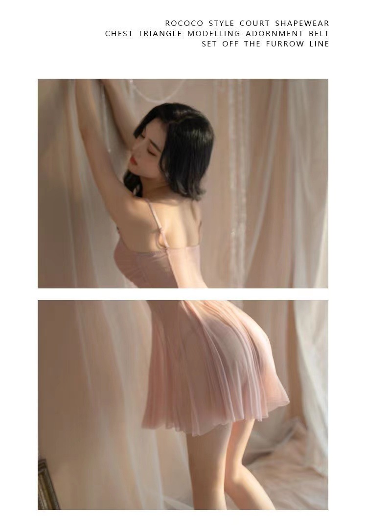 Sheer Tulle Babydoll Nightdress with V-Neck and Adjustable Spaghetti Straps, Black — detail image 8
