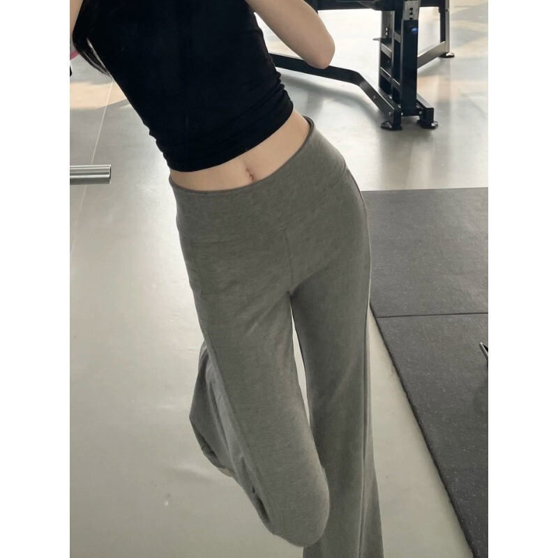 Gray flared pants for women, summer high-waisted, slimming, fitness yoga pants, cloud-like feel, flared sports sweatpants