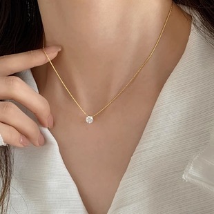 Zircon Necklace Mini Small Round Diamond Pendant Necklace Women's Light Luxury Niche Design Fresh Clavicle Chain New Style
