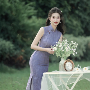 Gray-Purple Improved Cheongsam 2025 Summer Thin New Elegant Retro Sleeveless New Chinese Cheongsam Can Be Worn Daily