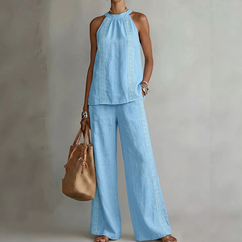 Vintage comfortable vest and wide-leg pants set, casual outfit for going out or wearing to the office, elegant women's two-piece Vintage comfortable vest and wide-leg pants set, casual outfit for going out or wearing to the office, elegant women's two-piece