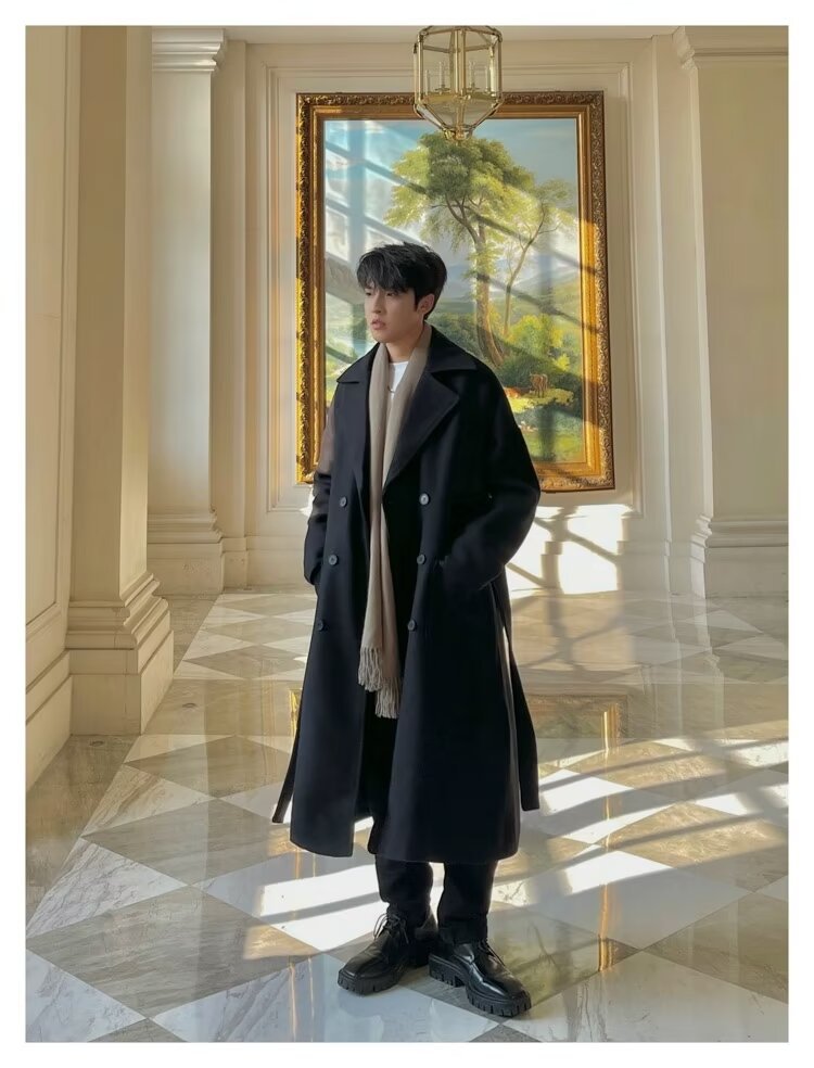 英倫は中長のウインドブレーカーの男性の秋冬のタイプが膝を越えています。