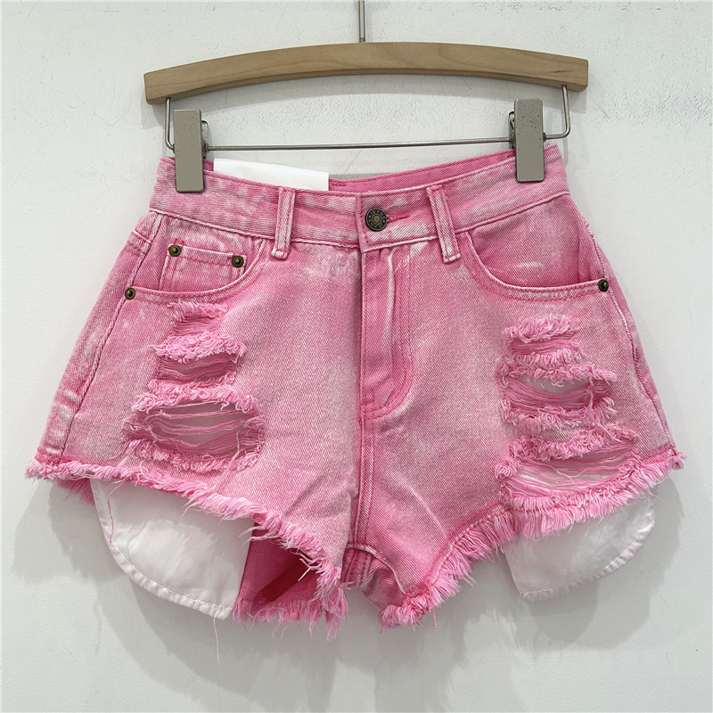 Pantalones Cortos de Mezclilla con Agujeros Rotos y Borde Deshilachado para Verano