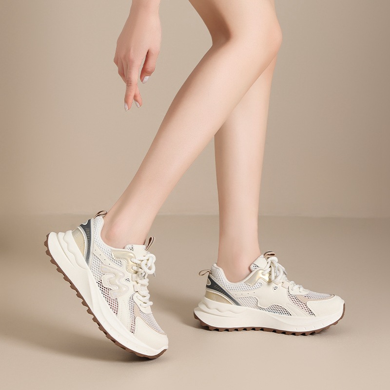 Giày sneaker nữ chunky đế dày tăng chiều cao 5cm, lưới thoáng khí, siêu nhẹ — IF11E màu be