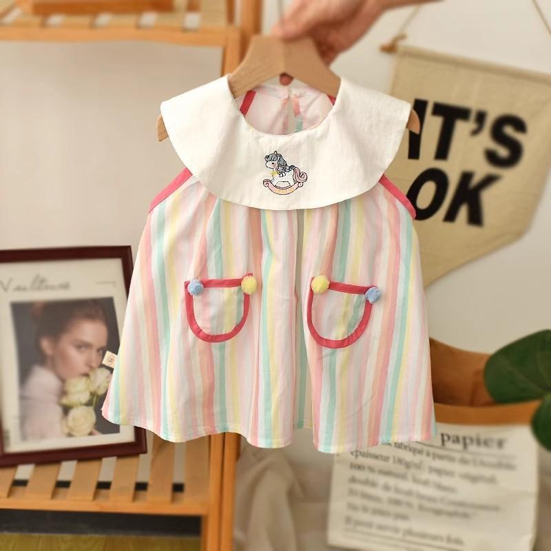 Girls' Dresses Summer 2025 New Vest Dresses Baby Girls Korean Princess Dresses Thin Doll Collar Dresses
