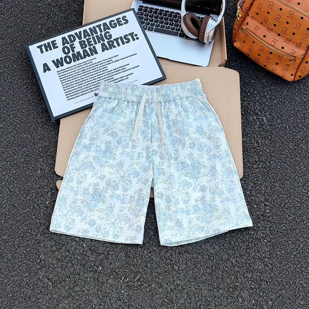 Floral Print Shorts Men, Loose Fit 5-Inch Casual High Street Fashion Shorts, Lightweight Breathable Summer Short Pants With Retro Vibe_viptrois.com