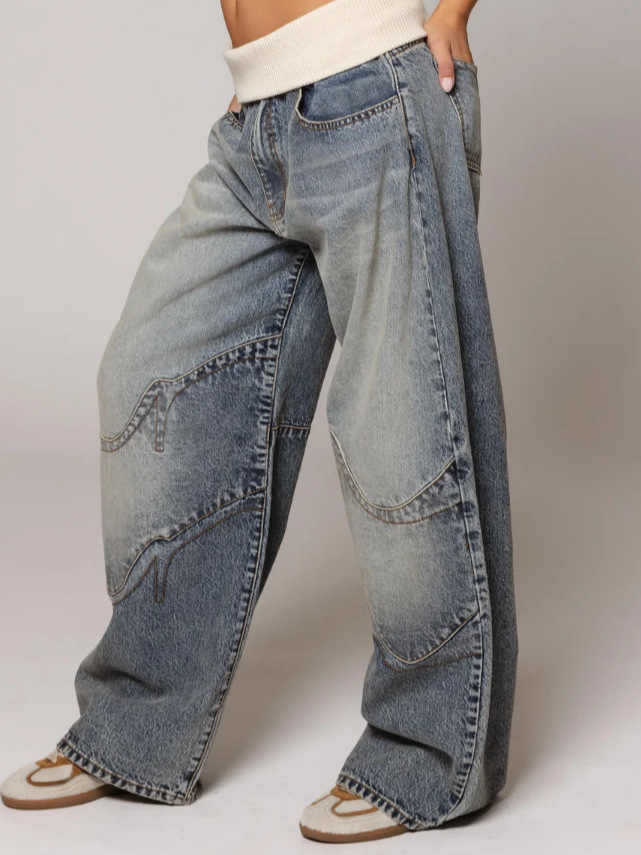 Retro blue design jeans for men and women