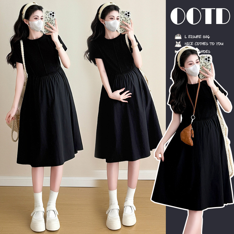 Pregnant Women Summer Trendy Mom New Style Small Stylish Black Hepburn Style Loose Slimming All-match Design Sense dress Pregnant Women Summer Trendy Mom New Style Small Stylish Black Hepburn Style Loose Slimming All-match Design Sense dress