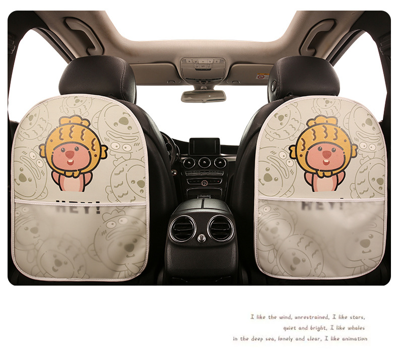 Beaver women's cute cartoon chair back anti-kick cushion car chair back anti-fouling cushion four seasons Universal with storage belt