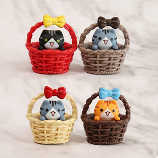 4 Solid Flat Basket Kitten Ornaments Gashapon Doll Hand-made Blind Box Micro Landscape DIY Cake Decoration