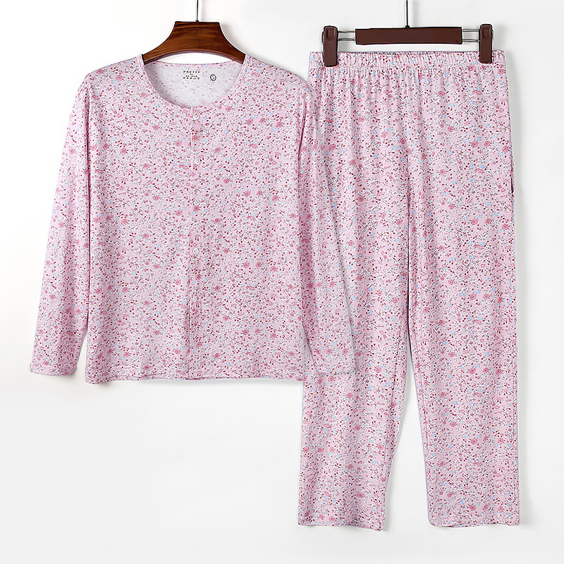 Middle-Aged and Elderly Women's Pajamas for Spring and Autumn, Pure Cotton, Casual, Loose, Large Size, Fashionable Mother's Wear, Home Wear, Can Be Worn Outside, Breathable