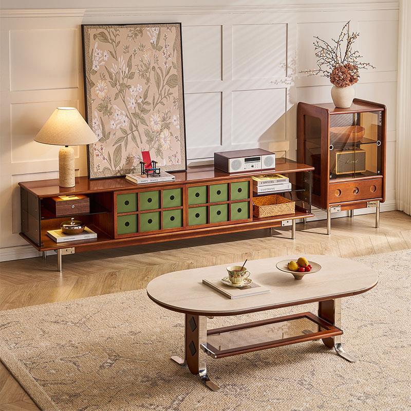 Liuying Second-Hand Solid Wood Tv Cabinet Coffee Table Combination Living Room Small Apartment Storage Locker 2025 New High-End