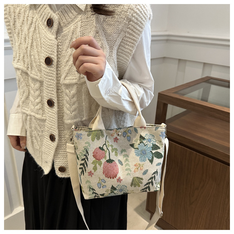 Canvas bag for women 2024 New large-capacity handbag, printed tote bag, niche design, artistic single-shoulder bag for work undefined
