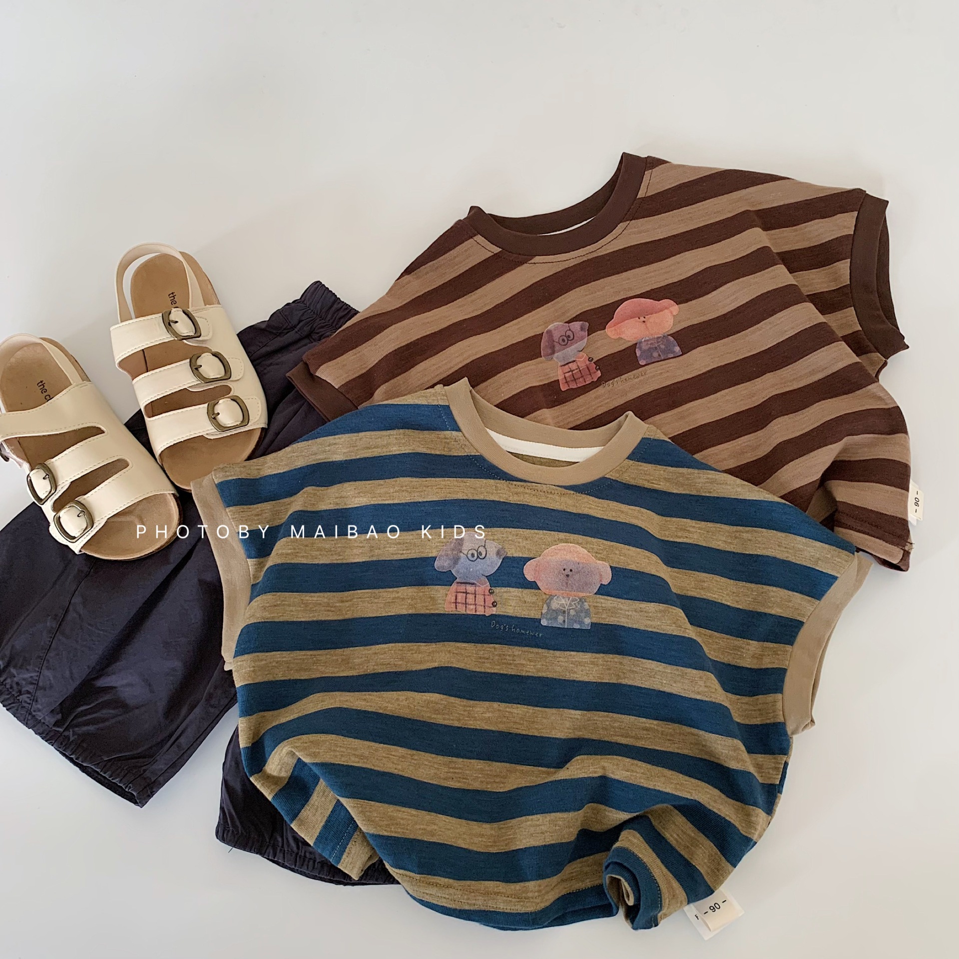 Camiseta de manga corta para niños Maibao 2025 verano nuevo jersey de rayas sin mangas para niños bebé tipo A ropa para niños al por mayor