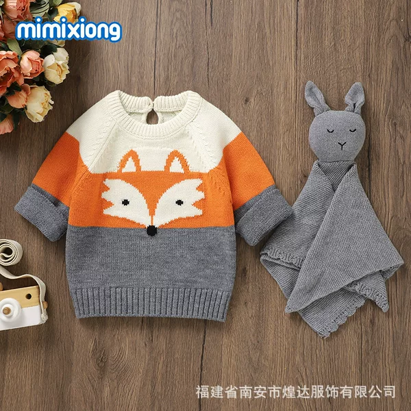 Ins Hot Selling Autumn and Winter New Baby Knitted Cute Fox Jacquard Tops for Men and Women Baby Outer Sweaters