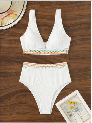  cross-border new swimwear solid color split swimsuit women's bikini high waist bikini beach vacation