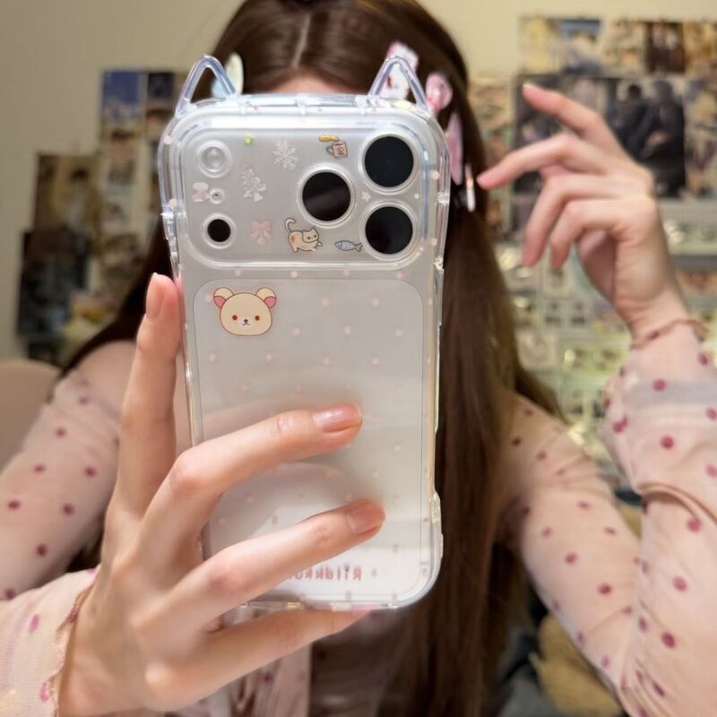 Cute Rilakkuma Phone Case for Apple 17, 16 Pro Max Cat Ear Phone Case, Simple Design for 13, 14, 15 with Precision Cutouts Cute Rilakkuma Phone Case for Apple 17, 16 Pro Max Cat Ear Phone Case, Simple Design for 13, 14, 15 with Precision Cutouts