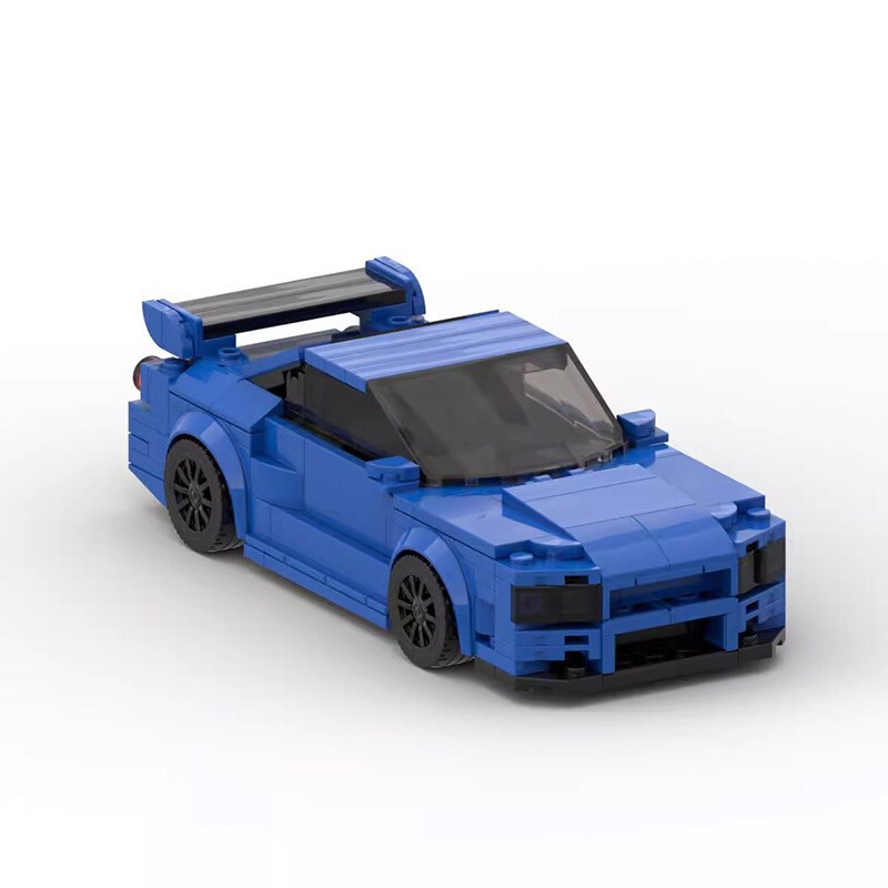 Domestic building block car MOC-84758 compatible with Lego Nissan R34 skyline GT-R 8-compartment car assembled model