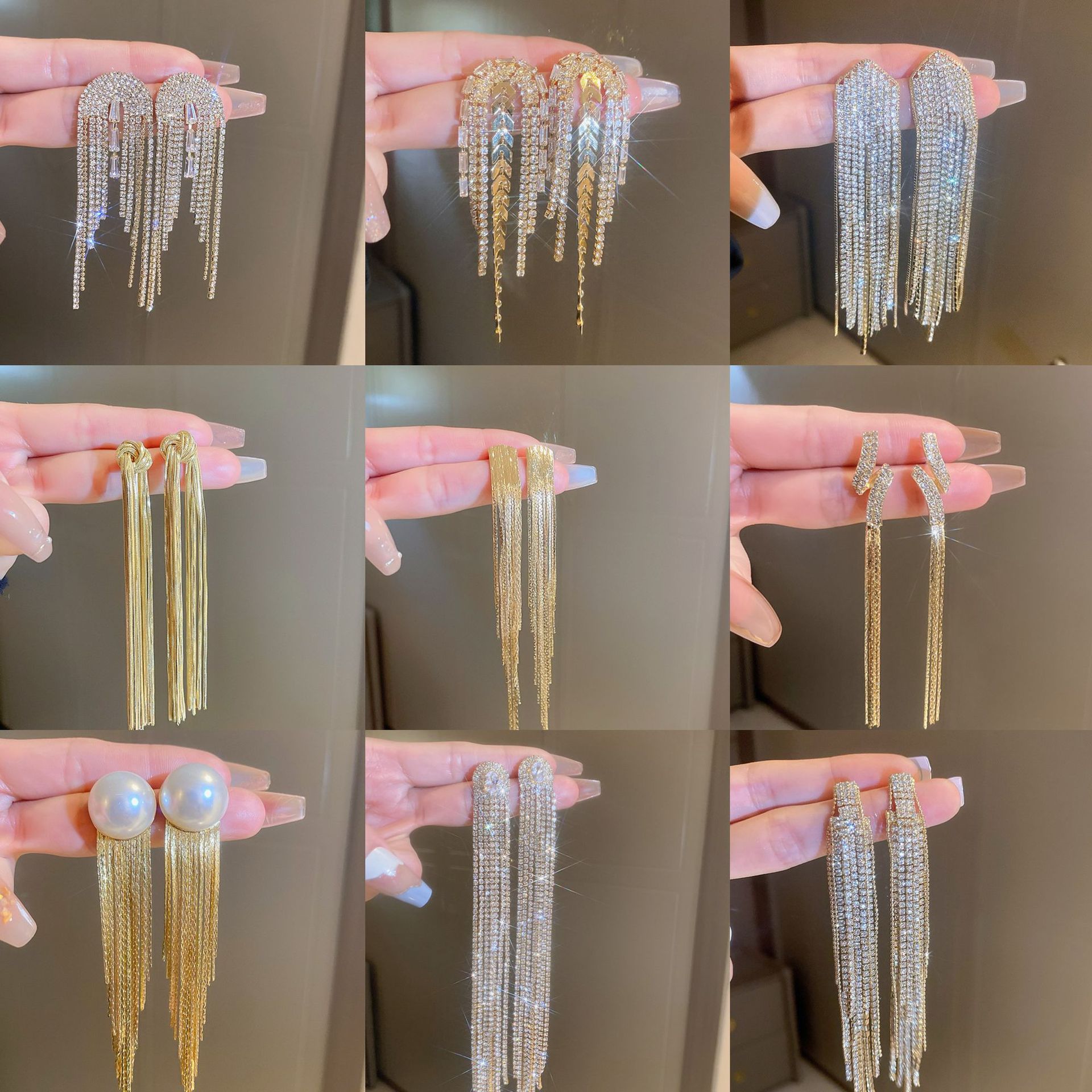 Pendientes de borla de hoja de circón largo de viento de metal con aguja de plata Pendientes de moda exquisita Pendientes de lujo ligero de viento frío