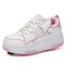 青少年轮滑暴走鞋女生学生带刹车按钮滑轮运动鞋可走可滑行爆走鞋