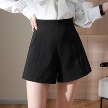 大码胖mm西装短裤女夏季薄高腰外穿休闲a字宽松显瘦黑色阔腿裤子