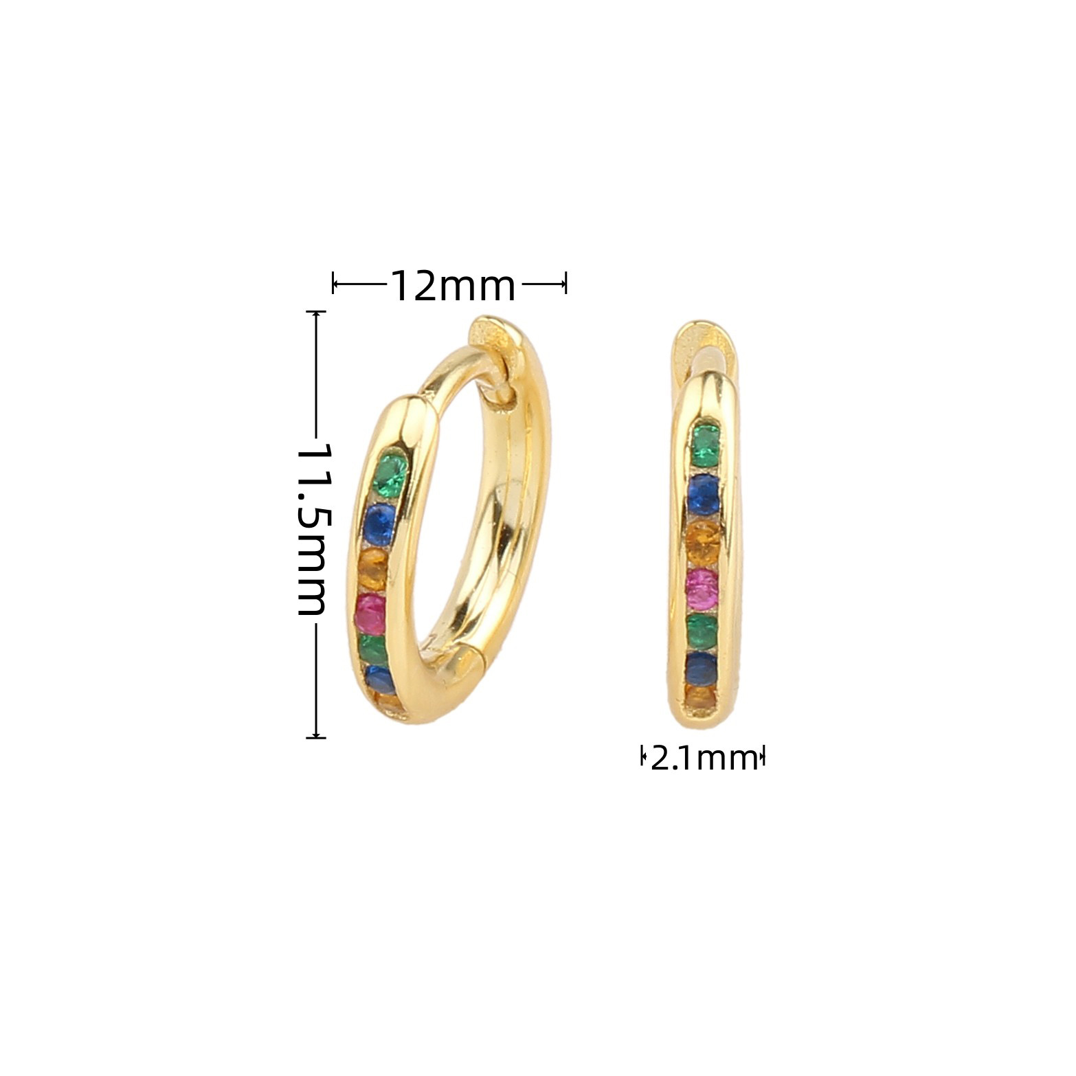 10g Weight 0.03µm Gold Plating Thickness 1 Pair 925 Sterling Silver Zircon Round Earrings