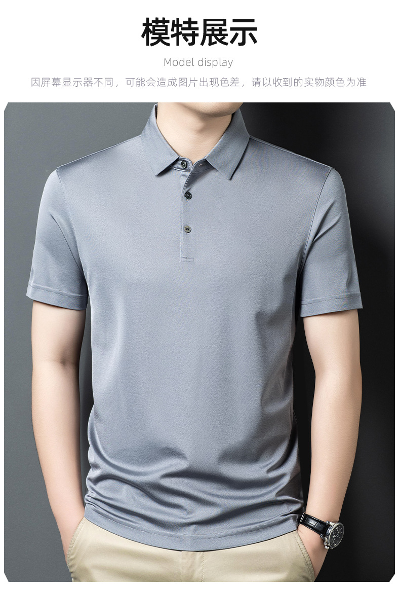 Áo polo nam tay ngắn lụa tơ tằm cổ bẻ mỏng nhẹ — Màu xanh dương JS1601077 chi tiết 10