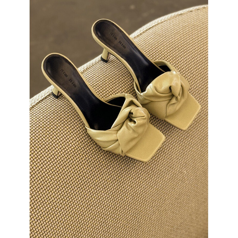 Original Foreign Trade Goods from Dongguan! French-Style Bowknot Square-Toe High-Heeled Sandals for Women, Versatile Sheepskin Vacation-Style Slip-Ons