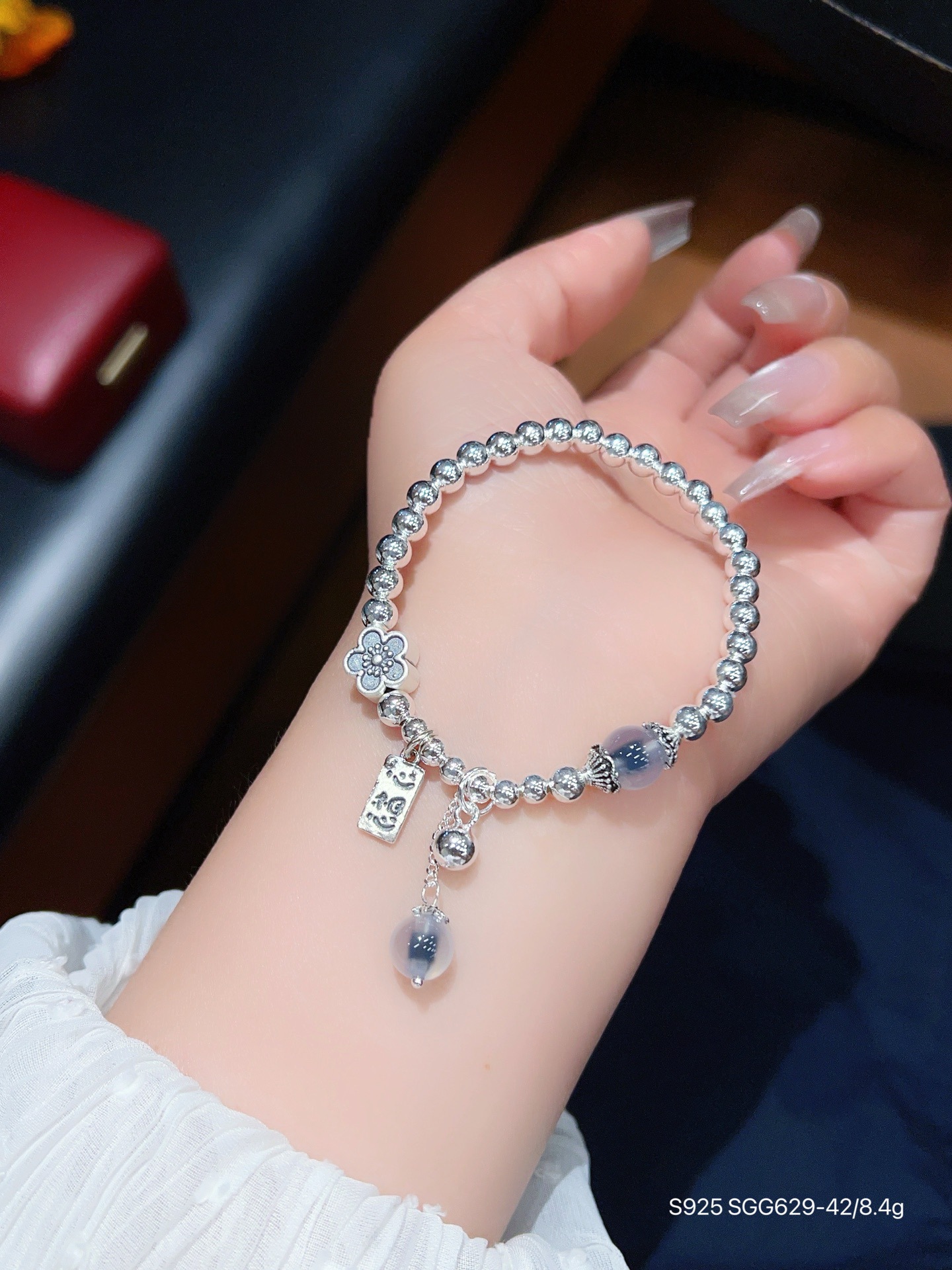 S925 pulsera de mariposa de amatista de plata esterlina joyería de plata femenina con cuentas diseño de nicho pulsera de cristal rosa regalo para novia