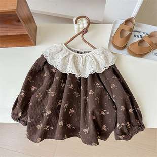 Mori Girls Knitted Shirt Base Shirt Spring and Autumn Baby Autumn Jacket 2024 New Children's T-shirt Floral suit