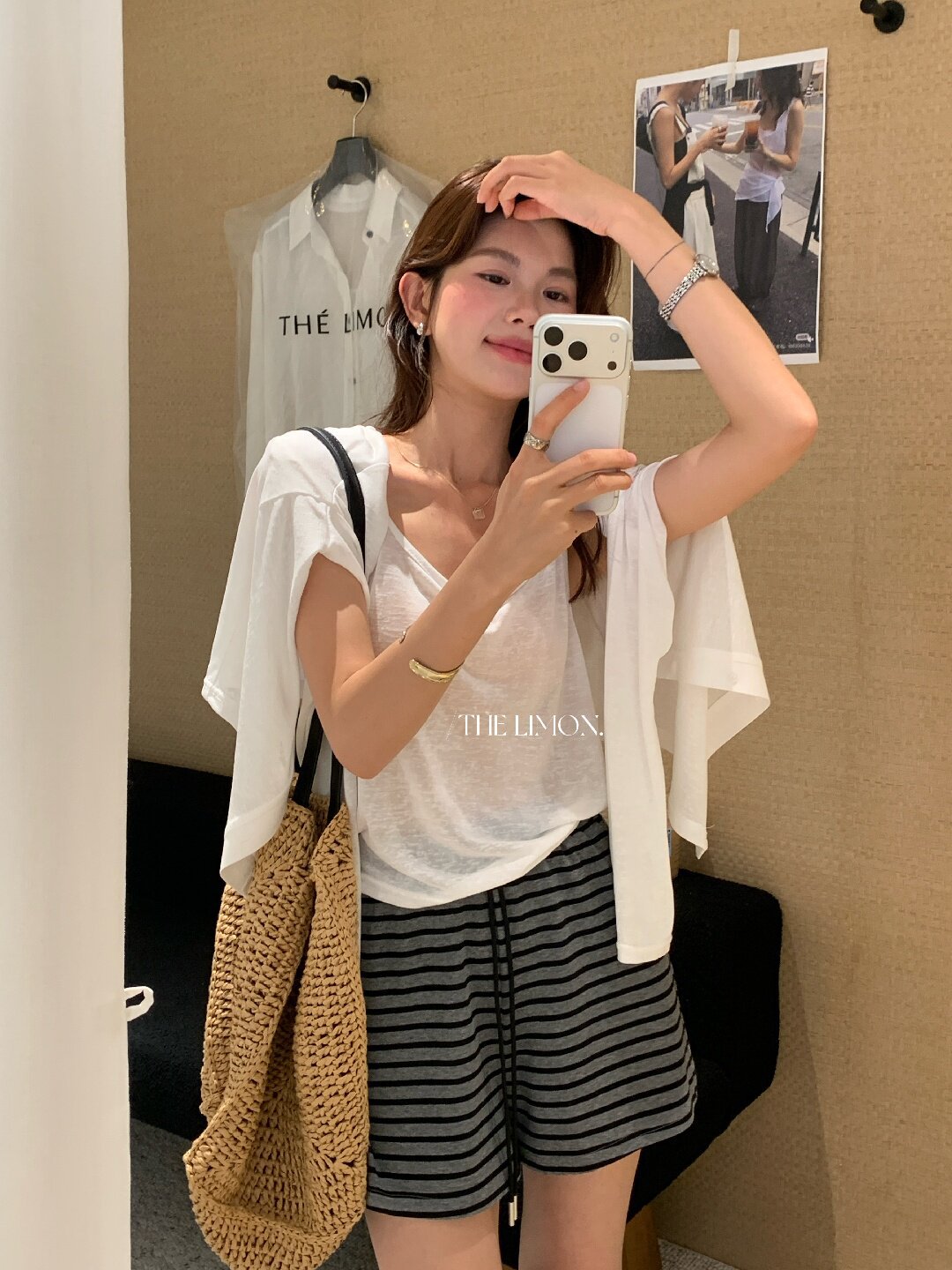 Bộ cardigan len mỏng kèm áo hai dây hai mảnh nữ mùa hè — Xám cacbon, xanh lam, màu hồng, Đậu xanh chi tiết 20