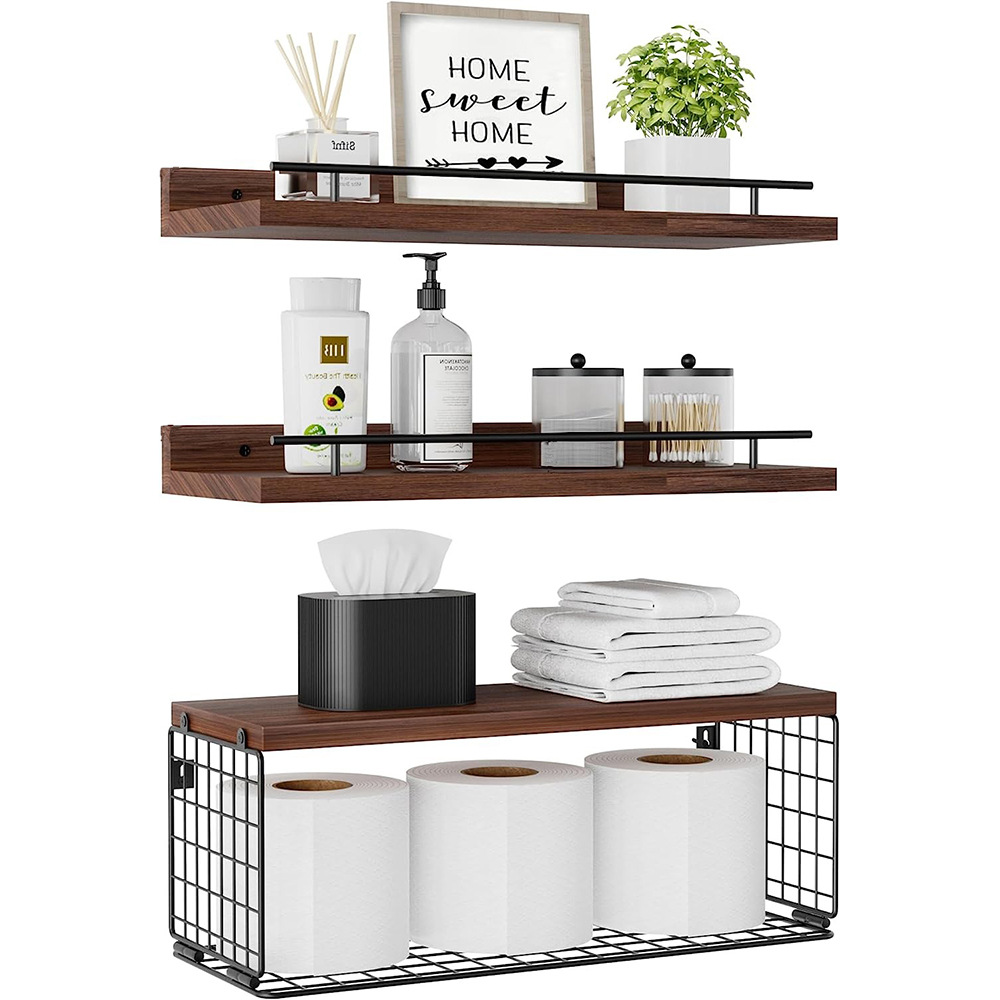Transfronterizo Amazon Marco de pared flotante Marco de baño de madera Estante de metal Dormitorio de cocina Estante de almacenamiento de baño