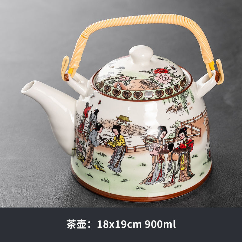 茶壶陶瓷国潮青花提梁壶中式复古大容量凉茶水壶家用饭店单个过滤|undefined