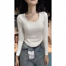 短款胖收腰打底衫肩领正短袖恤女显身材夏季修身显瘦上衣螺纹绵
