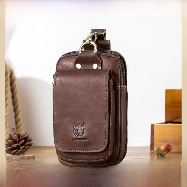 Captain Niu's head layer cowhide oil wax leather belt 4.5.5 inch mobile phone multi-function waist bag with cover head magnetic buckle bag