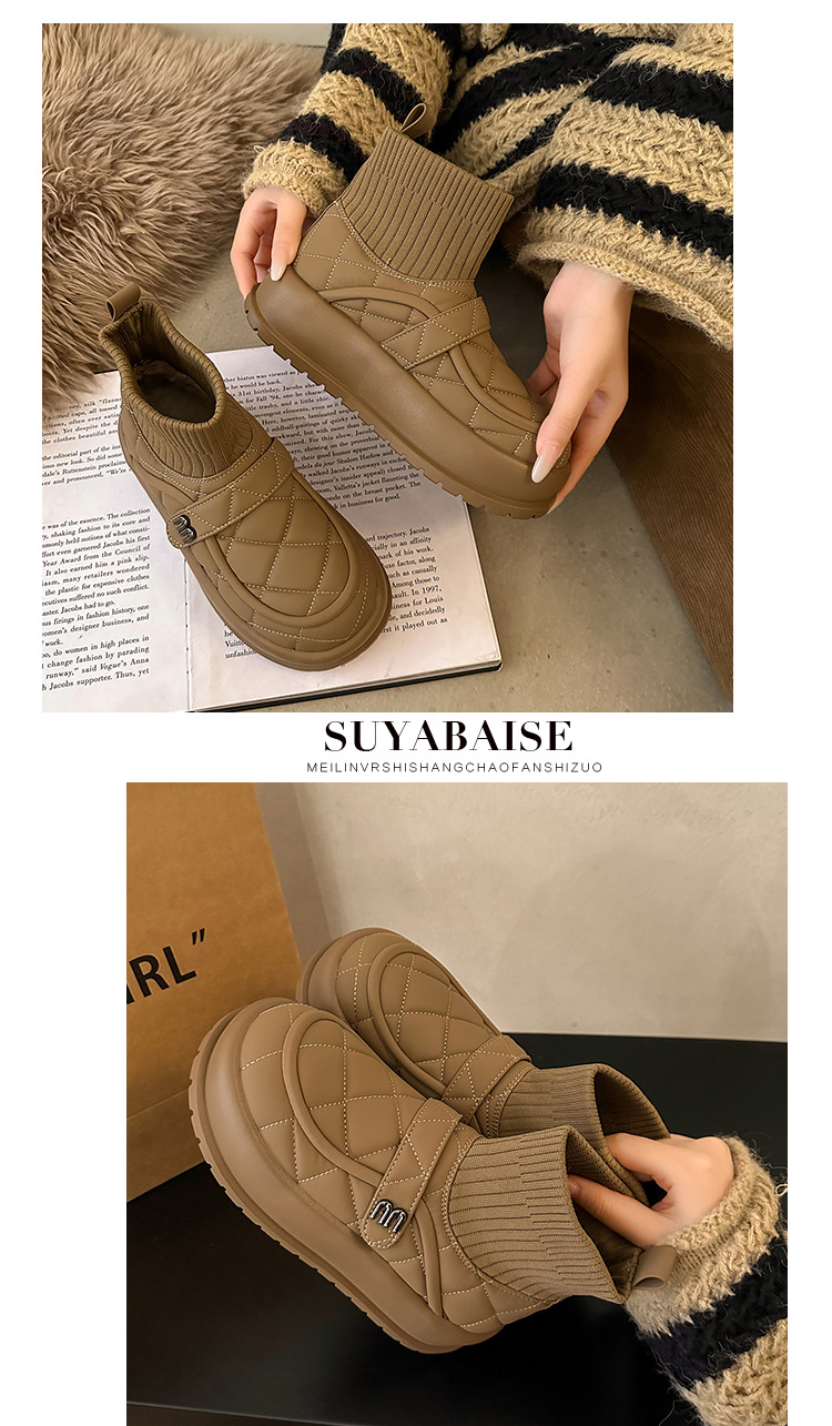 Warm Women's Velvet Ankle Boots With Thick Sole And Slip-on Style_voghion.com