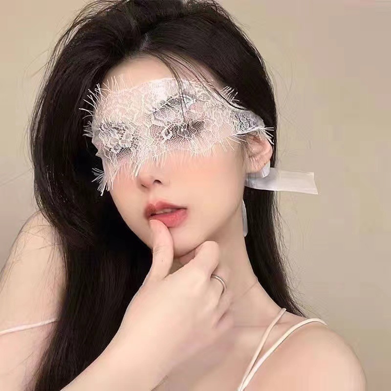 Lace Half-Cover Blindfold Veil, White Transparent Eye Mask, Abstinence-Style Sexy Accessory — detail image 7