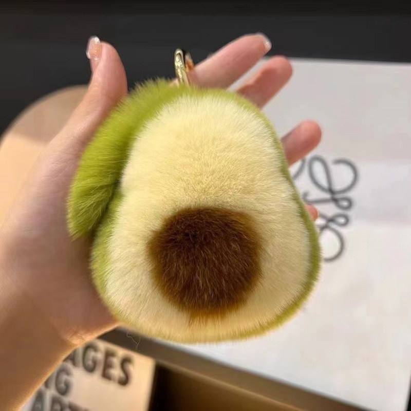 Peludo aguacate llavero de automóvil colgante llavero de automóvil colgante bolso de muñeca de peluche rojo colgante