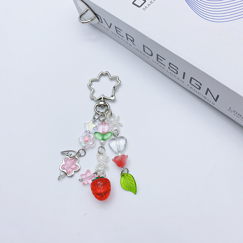 Sweet Style Sweet Heart Shape Flower Arylic Alloy Bag Pendant Mobile Phone Chain Keychain
