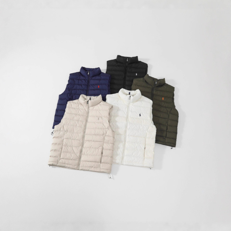 Cross-Border Supply Rl Lava Pony Embroidered Rib down Vest Unisex Stand Collar Sleeveless Warm Vest