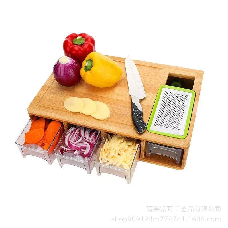 木製まな板家庭用木製容器取り外し可能な引き出しまな板キッチン無垢材収納コンパートメント付きまな板|undefined