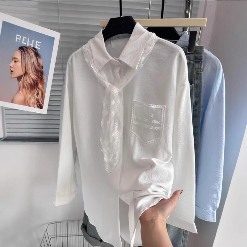 [Own Factory in stock] Unique Western Style Lace Tie Long Sleeve Shirt Women's Fresh Design Sense Shirt Cardigan