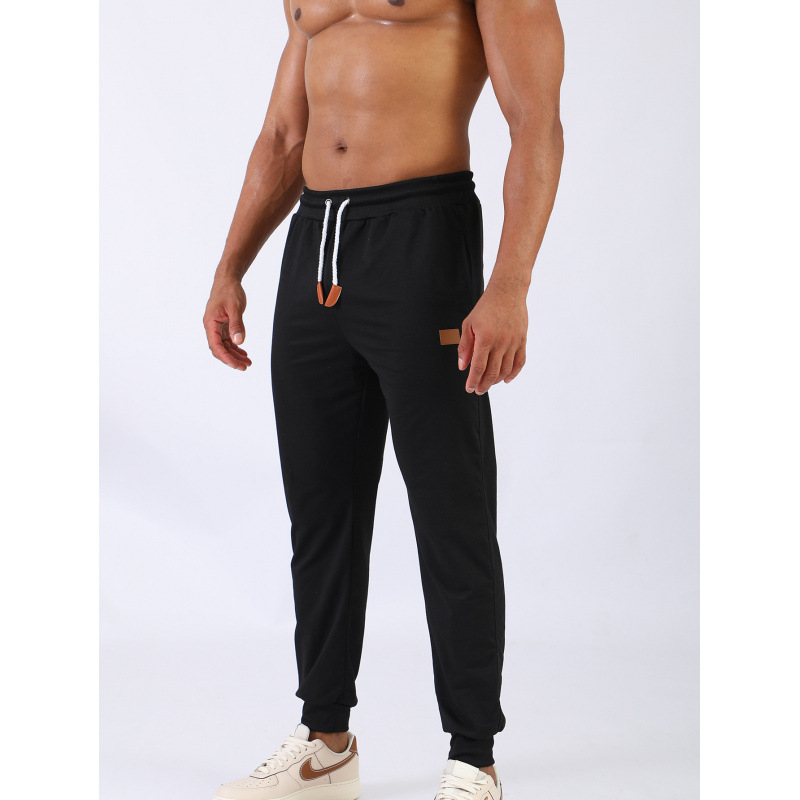Cross-Border European and American Thin Spring and Autumn Men's Sports Casual Sweatpants Fitness Running Long Pants with Personalized Leather Label Jogging Pants